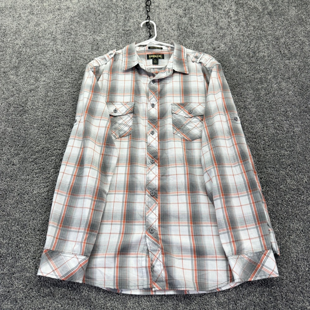 Helix Button Up Mens L White Plaid Athletic Fit